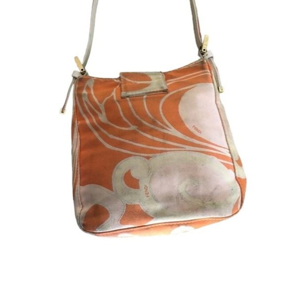 Fendi Ltd Ed Orange & Pink Print Silk & Leather Petite Satchel - Picture 2 of 9